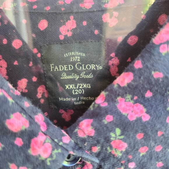 Faded Glory Womens Top Blouse Button Front Long Sleeves Roll Tab Ruffles Size 20 - Picture 6 of 9